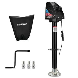 kohree electric trailer jack 3700lbs, heavy duty rv electric power tongue jack max 4000lbs for travel trailer a-frame camper, with drop leg & weatherproof jack cover, 22" lift, 12v dc black