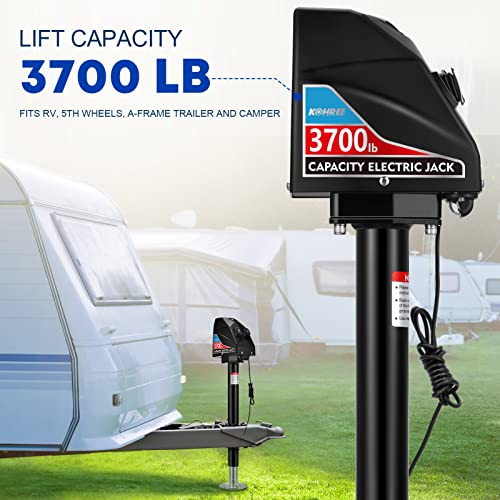 Kohree Electric Trailer Jack 3700lbs, Heavy Duty RV Electric Power Tongue Jack Max 4000lbs for Travel Trailer A-Frame Camper, with Drop Leg & Weatherproof Jack Cover, 22" Lift, 12V DC Black