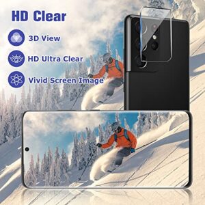 [2+2 Pack] Galaxy S21 Ultra Screen Protector with Camera Lens Protector, 9H Hardness Tempered Glass Ultrasonic Fingerprint Support 3D Curved No Bubbles for Samsung Galaxy S21 Ultra 5G 6.8 Inch