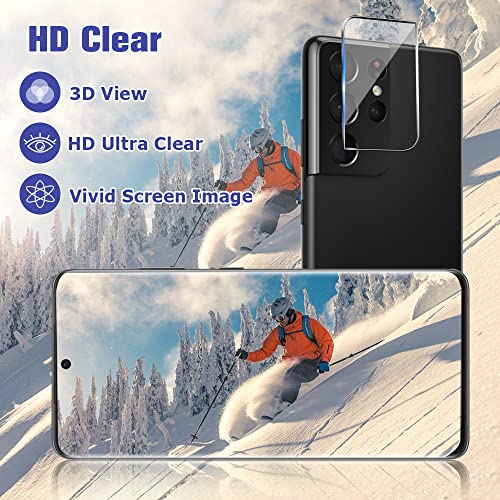 [2+2 Pack] Galaxy S21 Ultra Screen Protector with Camera Lens Protector, 9H Hardness Tempered Glass Ultrasonic Fingerprint Support 3D Curved No Bubbles for Samsung Galaxy S21 Ultra 5G 6.8 Inch