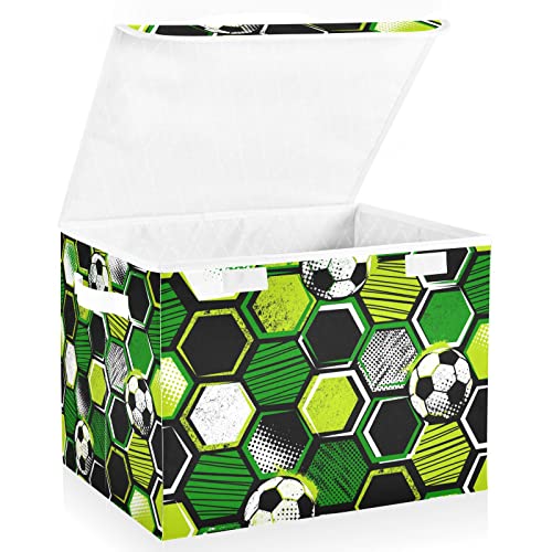 RunningBear Football Soccer Large Storage Bins with Lid Collapsible Storage Bin Shelf Baskets Larger Storage Cubes for Living Room Bedroom