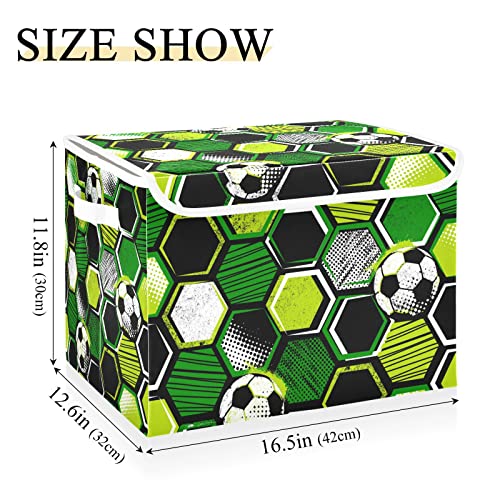 RunningBear Football Soccer Large Storage Bins with Lid Collapsible Storage Bin Shelf Baskets Larger Storage Cubes for Living Room Bedroom