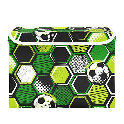 RunningBear Football Soccer Large Storage Bins with Lid Collapsible Storage Bin Shelf Baskets Larger Storage Cubes for Living Room Bedroom