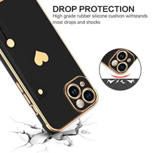 BENTOBEN iPhone 14 Case with Adjustable Wristband Strap, iPhone 14 Case Heart Plated Design Slim Luxury Soft Bumper Shockproof Women Men Girl Protective Case Cover for iPhone 14 6.1 inch,Black/Gold