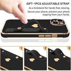 BENTOBEN iPhone 14 Case with Adjustable Wristband Strap, iPhone 14 Case Heart Plated Design Slim Luxury Soft Bumper Shockproof Women Men Girl Protective Case Cover for iPhone 14 6.1 inch,Black/Gold