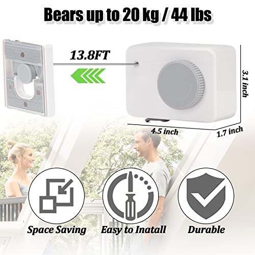 Retractable Clothesline Indoor, Heavy Duty Clothes Drying Laundry Line, Wall Mounted Drying Rack Clothing Line for Bathroom, Laundry, Hotel, Retracting Hanging, Lock to Prevent Sagging, White