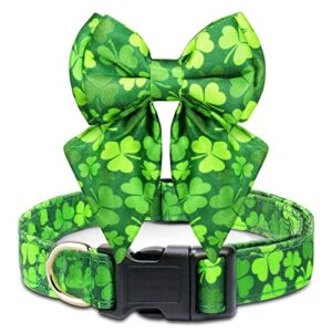 st. patrick's dog collar, epesiri st patrick's day dog collar bow tie, st. patrick's dog bow tie adjustable four leaf clovers, st patrick's day holiday soft collar for dogs cat small medium large gift