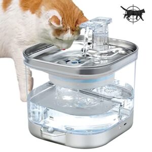 Spofan Cat Water Fountain Battery Operated, 2L/67oz Automatic Infrared Sensing Pets Waterer Fountain for Cats/Dogs Inside with Wireless Pump, Foodgrade 304 Stainless Steel Tray, 3 Filters