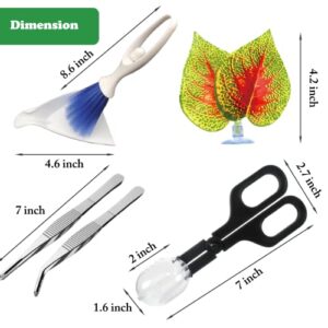 PHYPOBLE 5Pcs Reptile Supplies Set, Include a Reptile Feeding Tongs, Two Stainless Steel Tweezers, Mini Dustpan, Brush and Leave for Hamsters, Turtle, Chameleon, Snake, Spider and Other Small Animals