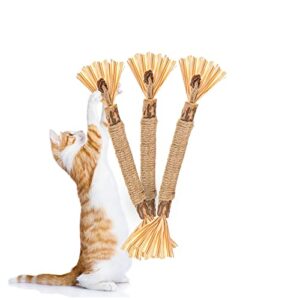 luystoka 3pcs silvervine matatabi catnip sticks natural cat chew sticks, cat dental toy, catmint blend sticks, teeth cleaning, interactive for kitty, kittens