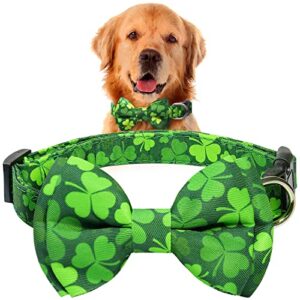 st. patrick's dog bow tie collar, epesiri green dog collar bow tie with cotton, adjustable four leaf clovers dog neck bowtie, st patrick's day holiday soft collar for dogs cat small medium large gift