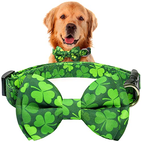 St. Patrick's Dog Bow Tie Collar, Epesiri Green Dog Collar Bow Tie with Cotton, Adjustable Four Leaf Clovers Dog Neck Bowtie, St Patrick's Day Holiday Soft Collar for Dogs Cat Small Medium Large Gift