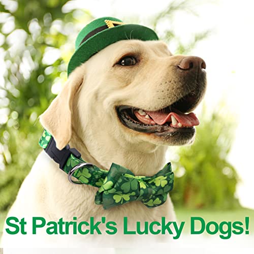 St. Patrick's Dog Bow Tie Collar, Epesiri Green Dog Collar Bow Tie with Cotton, Adjustable Four Leaf Clovers Dog Neck Bowtie, St Patrick's Day Holiday Soft Collar for Dogs Cat Small Medium Large Gift