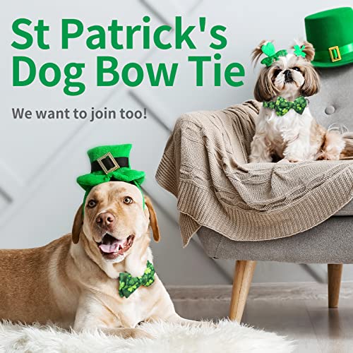 St. Patrick's Dog Bow Tie Collar, Epesiri Green Dog Collar Bow Tie with Cotton, Adjustable Four Leaf Clovers Dog Neck Bowtie, St Patrick's Day Holiday Soft Collar for Dogs Cat Small Medium Large Gift