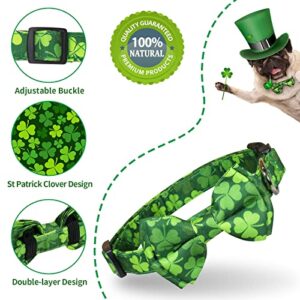 St. Patrick's Dog Bow Tie Collar, Epesiri Green Dog Collar Bow Tie with Cotton, Adjustable Four Leaf Clovers Dog Neck Bowtie, St Patrick's Day Holiday Soft Collar for Dogs Cat Small Medium Large Gift