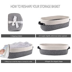 Oradrem Small Cotton Rope Woven Basket Toilet Paper Baskets for Organizing Decorative Basket for Boho Decor Small Storage Basket 13"x5.9"x4" Variegated Gray&White