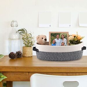 Oradrem Small Cotton Rope Woven Basket Toilet Paper Baskets for Organizing Decorative Basket for Boho Decor Small Storage Basket 13"x5.9"x4" Variegated Gray&White