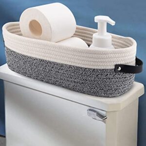 Oradrem Small Cotton Rope Woven Basket Toilet Paper Baskets for Organizing Decorative Basket for Boho Decor Small Storage Basket 13"x5.9"x4" Variegated Gray&White