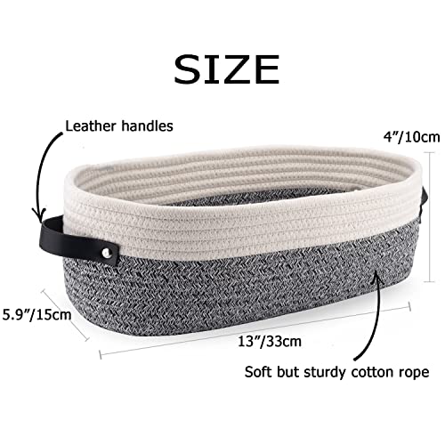 Oradrem Small Cotton Rope Woven Basket Toilet Paper Baskets for Organizing Decorative Basket for Boho Decor Small Storage Basket 13"x5.9"x4" Variegated Gray&White
