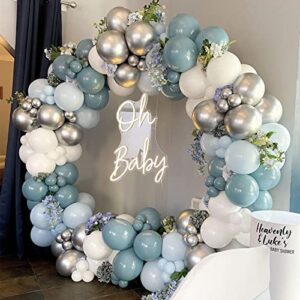 dusty blue balloon garland arch kit 145pcs slate blue white silvery chrome latex balloons for boy birthday baby shower bridal shower anniversary party decorations