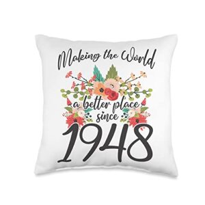 75th birthday gifts for women and men 75 birthday making the world a better place since 1948 throw pillow, 16x16, multicolor