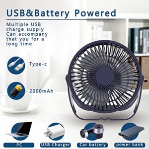 LIEWET Desk Fan,Battery Operated Fan,Portable Table Fan,6-Inch Foldable Travel Fan,2000mAh Desktop Fan,Three Wind Speeds, Extremely Quiet,360°Air Supply Hanging Fan Blue