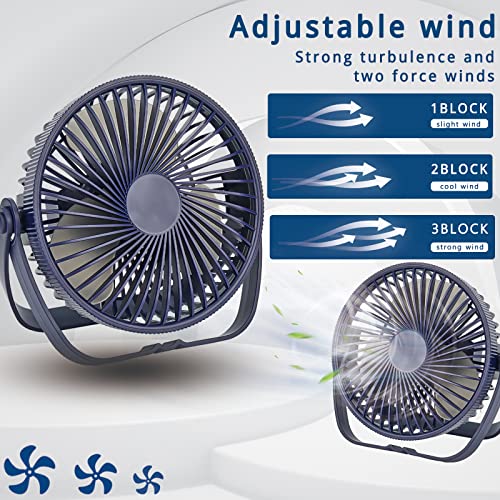 LIEWET Desk Fan,Battery Operated Fan,Portable Table Fan,6-Inch Foldable Travel Fan,2000mAh Desktop Fan,Three Wind Speeds, Extremely Quiet,360°Air Supply Hanging Fan Blue