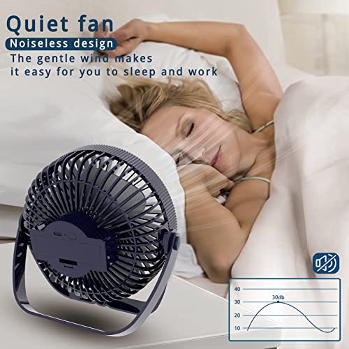 LIEWET Desk Fan,Battery Operated Fan,Portable Table Fan,6-Inch Foldable Travel Fan,2000mAh Desktop Fan,Three Wind Speeds, Extremely Quiet,360°Air Supply Hanging Fan Blue