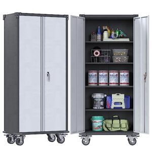 suxxan 71" tall metal storage cabinets with doors and 4 adjustable shelves, lockable rolling cabinet silver&black，home office metal utility cabinet for garage kitchen, assembly required…