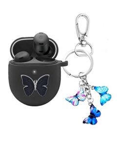 case for google pixel buds pro case cover 2022, cute cartoon butterfly skin soft silicone pixel buds pro charging case earbuds protective cover with keychain for women girl gift (black)