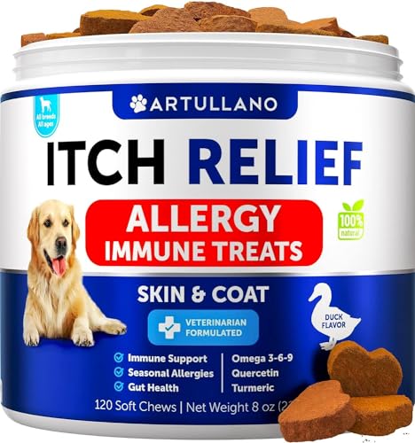 Dog Allergy Relief Chews - Itch Relief for Dogs - Fish Oil - Omega 3 - Itchy Skin Relief - Seasonal Allergies - Anti Itch Support & Hot Spots - Immune Health Supplement for Dogs - Made in USA