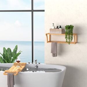 ClosetMaid Bamboo Wall Shelf with Towel Bar, Wall Mount Storage Shelves, Organizer Rack, Natural Finish