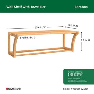 ClosetMaid Bamboo Wall Shelf with Towel Bar, Wall Mount Storage Shelves, Organizer Rack, Natural Finish