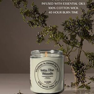 Into The Woods | Cedarwood and Lemon Grass Organic Essential Oils, Winter Highly Scented Hand Poured Soy Candles For Home | 8oz Clear Jar, 40 Hour Burn Time, Made in the USA (In to The woods)