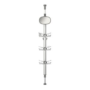 artika allegro extendable shower caddy with 1 mirror and adjustable racks and shelves, stainless steel