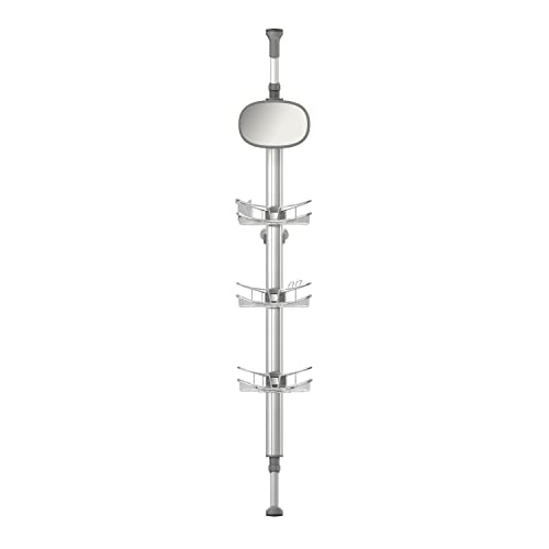 ARTIKA Allegro Extendable Shower Caddy with 1 Mirror and Adjustable Racks and Shelves, Stainless Steel