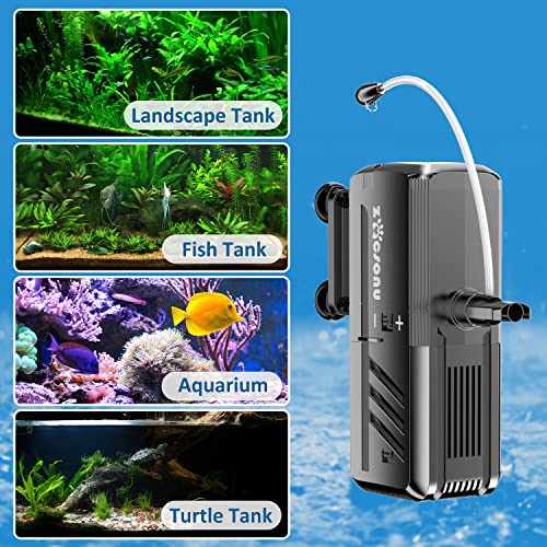 ZOCSONU Submersible Aquarium Filter, Internal Aquarium Filter, 6W Adjustable Fish Tank Filter for 5-10 Gallon Salt Water/Fresh Water Fish Tank, with 2 Stages and 4 Strong Suction Cups