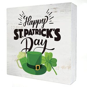 happy st. patrick’s day wood box sign home decor, rustic saint patricks day wooden box sign block plaque for wall tabletop desk decoration