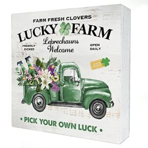 lucky farm shamrock wood box sign decor rustic green pickup st. patrick's day wooden box sign block plaque for wall tabletop desk home decoration