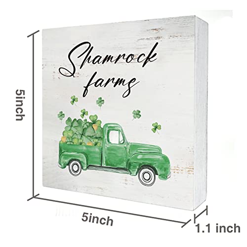 Watercolor St. Patrick’s Day Wood Box Sign Home Decor, Rustic Shamrocks Truck Wooden Box Sign Block Plaque for Wall Tabletop Desk Decoration