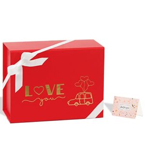 valentine gift box, 9.1x7.2x4 inches red gift box with gift boxes for presents with magnetic closure lids contains ribbon and card for valentine's day,mother's day, bridesmaid boxes, wedding season, thanksgiving (1 pack)