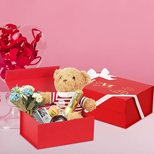 Valentine Gift Box, 9.1x7.2x4 Inches Red Gift Box with Gift Boxes for Presents with Magnetic Closure Lids Contains Ribbon and Card for Valentine's Day,Mother's Day, Bridesmaid Boxes, Wedding Season, Thanksgiving (1 Pack)