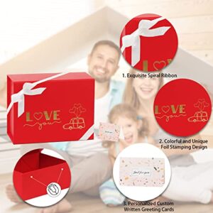 Valentine Gift Box, 9.1x7.2x4 Inches Red Gift Box with Gift Boxes for Presents with Magnetic Closure Lids Contains Ribbon and Card for Valentine's Day,Mother's Day, Bridesmaid Boxes, Wedding Season, Thanksgiving (1 Pack)