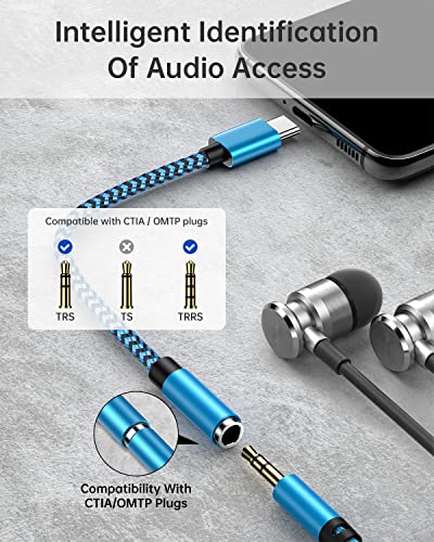 USB C to 3.5mm Audio Adapter, Male to Female Aux Cable for Samsung Galaxy S23 S22 Ultra S22+ S21 Plus S20 FE, Google Pixel 7 Pro 6 6a 5 5a 4 XL, iPhone 15 USBC Stereo Jack Headphone Dongle Adaptor