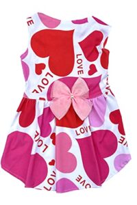 mother's valentines day love heart mom dog dress, dog valentine dresses clothes for small dogs girl, pink medium m size