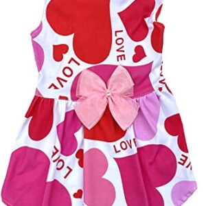 Mother's Valentines Day Love Heart Mom Dog Dress, Dog Valentine Dresses Clothes for Small Dogs Girl, Pink Medium M Size