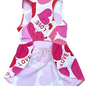 Mother's Valentines Day Love Heart Mom Dog Dress, Dog Valentine Dresses Clothes for Small Dogs Girl, Pink Medium M Size