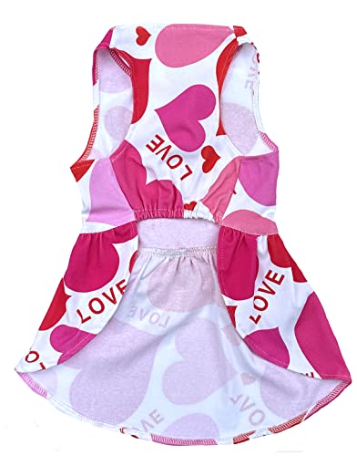 Mother's Valentines Day Love Heart Mom Dog Dress, Dog Valentine Dresses Clothes for Small Dogs Girl, Pink Medium M Size