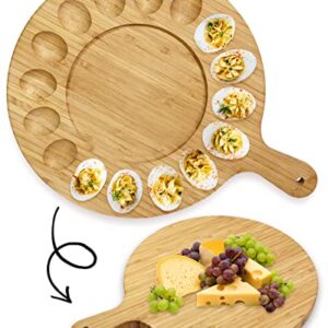 cenleoha Versatile Large Deviled Egg Platter with Handle Reversible Deviled Egg Plate Cutting Board Charcuterie Board Deviled Egg Container Bamboo Egg Holder Serving Tray