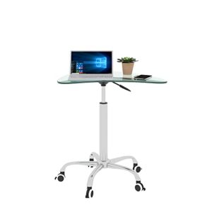 pouseayar adjustable office desks, small computer desk study table for small spaces student glass table with lockable wheels - transparent